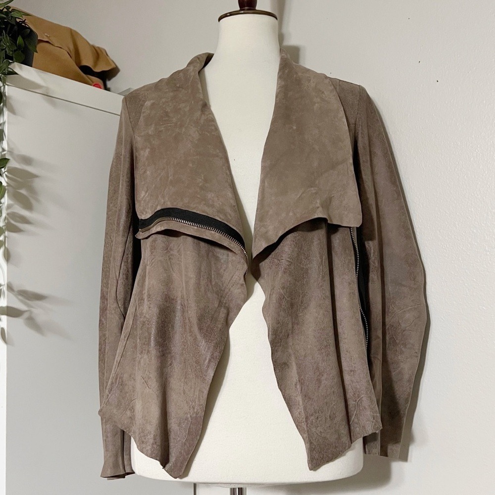 Zara Faux Suede Leather Moto Jacket Casual Tan Brown Women's Size M